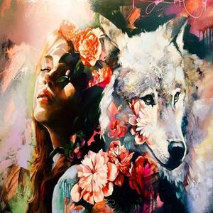 Diamond Painting - Vrouw met wolf - Volledig - Vierkanten steentjes - 50x40