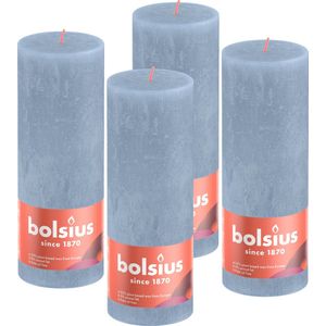 Bolsius - Rustieke Kaars - 4 Stuks - Licht Blauw - Sky Blue - 19cm