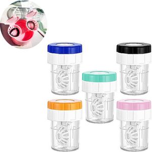 Lensdoosje- Handmatige contactlensreiniger-contactlensreiniger- Lenshouder -Lenzendoosje-lensreinigingscontainer- Bewaarset voor op reis-Lensreinigingscontainer-5 stuks- Veelkleurig
