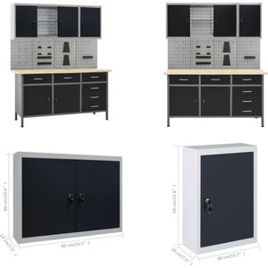 vidaXL Werkbank met vier wandpanelen en twee kasten - Werkbank - Werkbanken - Werktafel - Werktafels