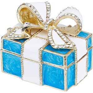 Mini Trinket Box Strik Trinket Doos Metalen Emaille Scharnierende Doos Blauw Emaille Steentjes Sieraden Doos Strik-knoop Geschenkdoos Mini Beeldje Ring Doos voor Sieraden