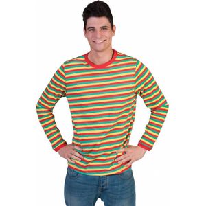 Gestreept Shirt rood/geel/groen - Maat L