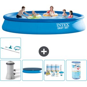 Intex Rond Opblaasbaar Easy Set Zwembad - 457 x 84 cm - Blauw - Inclusief Pomp Afdekzeil - Onderhoudspakket - Filter - Schoonmaakset - Solar Mat