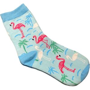Blauwe Flamingo Sokken | Grappige Sokken | | One Size (35-38) | Licht Blauw | Grappig | Cadeau Tip | Kadotip | Kinder Sokken