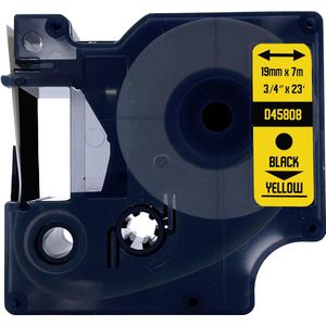 DULA Dymo D1 45808 - S0720880 - Compatible label tape - 1 lettertape - Zwart op geel - 19mm x 7m
