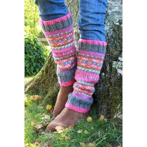 Pachamama - Iona - Wollen beenwarmers - ingebreide patronen - Pink - Fair Isle-patronen - Fair trade - 100% wol