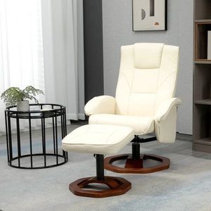 Massagestoel ontspannen met voetkruk Relax leunstoel televisie fauteuil stoel 360 ° roteerbare synthetisch lederen stalen crème wit+bruin 73 x 83 x 106 cm