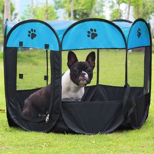Opvouwbare tent voor huisdieren, 8-delig, mesh, huis, draagbaar, opvouwbaar, loopkooi voor puppy's, speelomheining voor honden, katten, konijnen, kennel (67 cm x 45 cm, blauw)