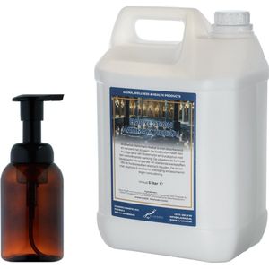 Zeepdispenser 300 ml amber bruin hervulbaar + 5 Liter Bodylotion Hammam Herbal navulling