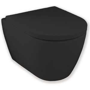 Royal Plaza Kolor Belbo wandcloset verkort 48,5cm zonder spoelrand mat zwart