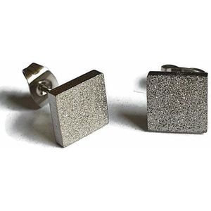Aramat jewels ® - Oorbellen vierkant 8mm sandblasted zweerknopjes staal