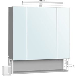 Badkamerkast - Vanity Storage - Spiegelkast - Inbouwstopcontacten - 16,5 x 70 x 75 cm - Wit - Grijs