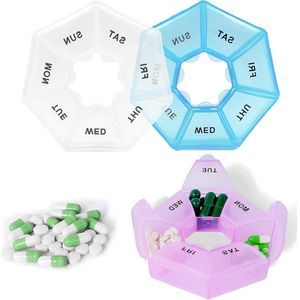 Veelzijdige draagbare tablettenorganizer - ronde pillendoos voor 7 dagen - medicijnbox mini-dispenser weekbox - kleine tabletten weekbox voor medicijnen en vitaminen