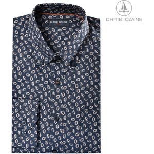 Chris Cayne overhemd - maat M - kleur donkerblauw/bruin/offwhite - lange mouw - borstzak - geprint - model 1040