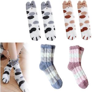 Brenzoos - Set van 4 warme en zachte wintersokken voor dames | Pluizige kerstsokken voor thuis | Ideaal als cadeau | In 4 kleuren beschikbaar