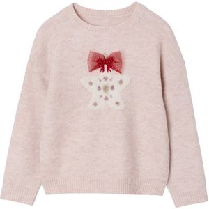 Kersttrui - Roze - Meisjes - Glinsterende Vallende Ster - Ronde Halslijn - Jacquard Stermotief