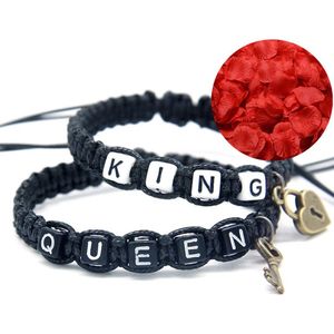 King & Queen Armband Set + Rozenblaadjes = Valentijn Cadeautje voor Hem en Haar - Valentijnsdag voor Mannen Cadeau Kadootjes