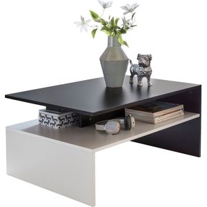 Rootz Salontafel - Zwart/Wit - Moderne Tweedelige Woonkamer Salontafel met Opbergruimte - Grote en Hoge Lounge Tafel - 90 x 43 x 60 cm