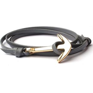 Anker armband leren koord grijs met Goudkleurig