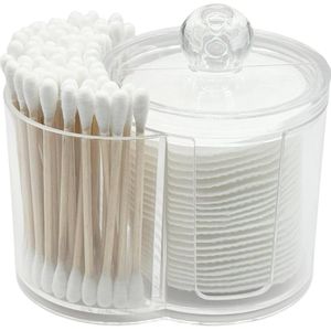 Ronde Wattenschijfjes & Staafjes Organizer met 2 Vakken - Makeup Organizer Transparant - Wattenstaafjes en Oorstokjes opbergen - Make-up - Cosmetica - Opbergdoos-1 Stuks