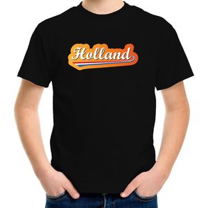 Zwart fan t-shirt voor kinderen - Holland met Nederlandse wimpel - Nederland supporter - EK/ WK shirt / outfit 122/128