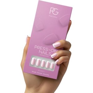 Pink Gellac Press On Nails - 2001 Classic French - Square Medium Plaknagels - 30 Press On Nagels Met Lijm, 30 Plakstickers, Cleaner Wipe, Nagelvijl, Woodstick en Size Matcher - Snel Aan Te Brengen Plak Nagels - Voor 7-14 Dagen Mooie Nagels