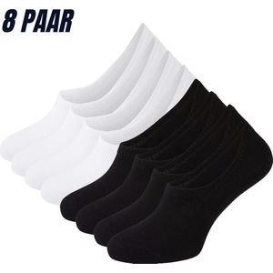 Sokjes.nl ® - Sneakersokken - Maat 39/42 - 8 paar - onzichtbare sneakersokken - naadloos - anti-slip hak- heren - no show - Combipack (zwart/wit)