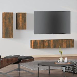 The Living Store Klassieke televisiekastenset - TV-meubel 30.5x30x90 cm - 30.5x30x60 cm - 80x30x30 cm - Gerookt eiken