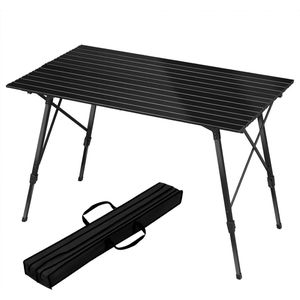 Aluminium campingtafel, inklapbaar, vouwtafel, in hoogte verstelbaar, met draagtas en oprolbaar tafelblad, klaptafel, reistafel 4-6 personen, voor camping, tuin, balkon, 120 x 68,5 cm, zwart
