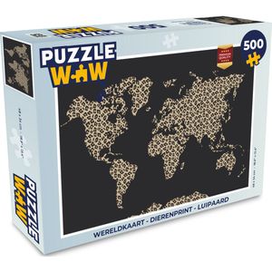 Puzzel Wereldkaart - Dierenprint - Luipaard - Legpuzzel - Puzzel 500 stukjes