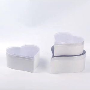 3 Luxe Hartvormige Dozen met Transparant Deksel - L: 25x26.5x11.5cm / M: 23x24.5x10cm / S: 21x22.5x8.5cm - Wit - Cadeaudoos - Geschenkdoos