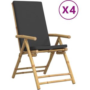 vidaXL - Tuinstoelen - 4 - st - inklapbaar - met - kussens - bamboe - donkergrijs