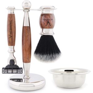 Jag Shaving Shaving Kit - 4 stuks - Scheerkwast - Scheerkwast - Scheermes met 3 randen - Scheerstandaard - Scheerkom - Scheerset voor mannen - Kerstcadeau