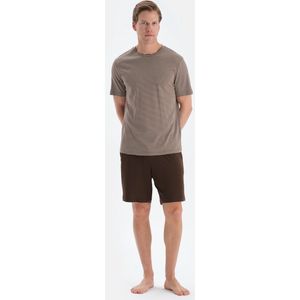 Dagi Gestreept Pyjamaset met Korte Mouwen, Ronde Hals en Shorts met Normale Taille