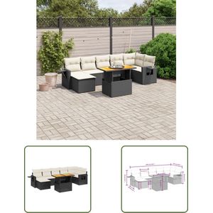 The Living Store Loungeset Tuinmeubel - 7 Zitkussens - Duurzaam PE-rattan - Verstelbaar tafelblad