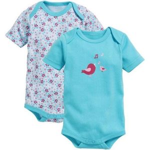 Playshoes Schnizler set 2 rompers korte mouw aquablauw bloemen