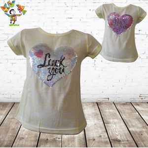 Meisjes t shirt Luck geel 122/128 -s&C-122/128-t-shirts meisjes