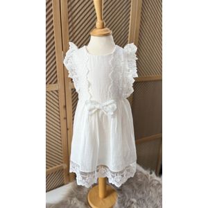 zomer jurk met borduursel-linnen jurk zonder mouwen-bruiloft-foto-verjaardag-doopsel-geborduurde bloemen-crème-witte kleur-katoen-3 tem 4 jaar
