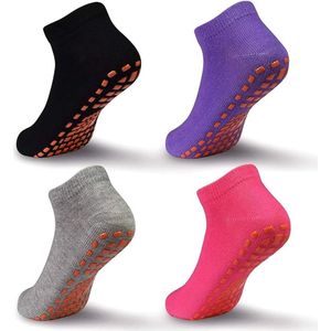 4 paar antislip trampoline sokken voor kinderen - antislip siliconen sokken voor kinderen - ademende zachte yogasokken - geschikt voor jongens en meisjes - S: maat 23-29