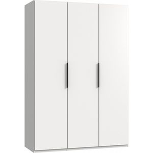 Kledingkast Oss - Hout - Wit - 150x216x58 cm (BxHxD) - Draaideurkast - 3 Deuren - Hang-legkast - Zwarte handgrepen