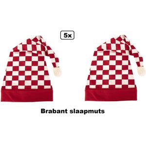 6x Slaapmuts rood/wit geblokt - Brabant Slaapmuts - Slaper festival Brabant party thema feest slaap muts