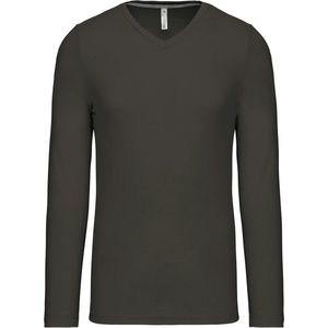 Kariban Herenshirt met lange mouwen en V-hals Dark Grey - S