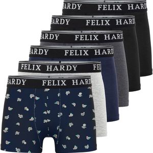 Felix Hardy Boxer - Boxershort Multipack 6 Pack - Onderbroek Mannen - Ondergoed - 95% Katoen Heren Zwart-Navy-Grijs - M