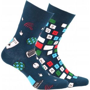 Wola Heren Sokken – Computer Print – Blauw Multicolor – Turkoois - Maat 35-38 – ( 1 Paar )