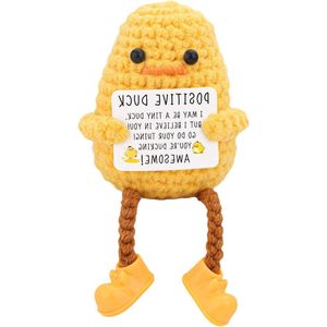 Lange poten gele eend met positief schild - vrolijk cadeau voor geluksbrenger christelijke geschenken voor vriendinnen