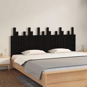 The Living Store Wandhoofdbord Massief Grenenhout - Klassiek Design - Voor Bedden zonder Hoofdeinde - 185 x 3 x 80 cm - Zwart