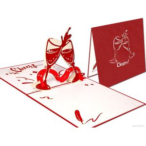 Popcards popupkaarten – Cheers Proost Wijnglazen Uitnodiging Feest Party Verjaardag Vriendschap Vaderdag Gelukkig Nieuwjaar pop-up kaart 3D wenskaart