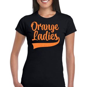 Bellatio Decorations Koningsdag shirt voor dames - orange ladies - zwart - glitters - feestkleding M