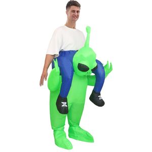 KIMU® Opblaas Kostuum Gedragen op Nek van Alien - Opblaasbaar pak - Alienpak Mascotte Opblaaspak - Opblaasbare Buitenaards Wezen Festival