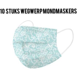 Barok stijl wegwerp mondmaskers -Mintgroen - per 10 stuks